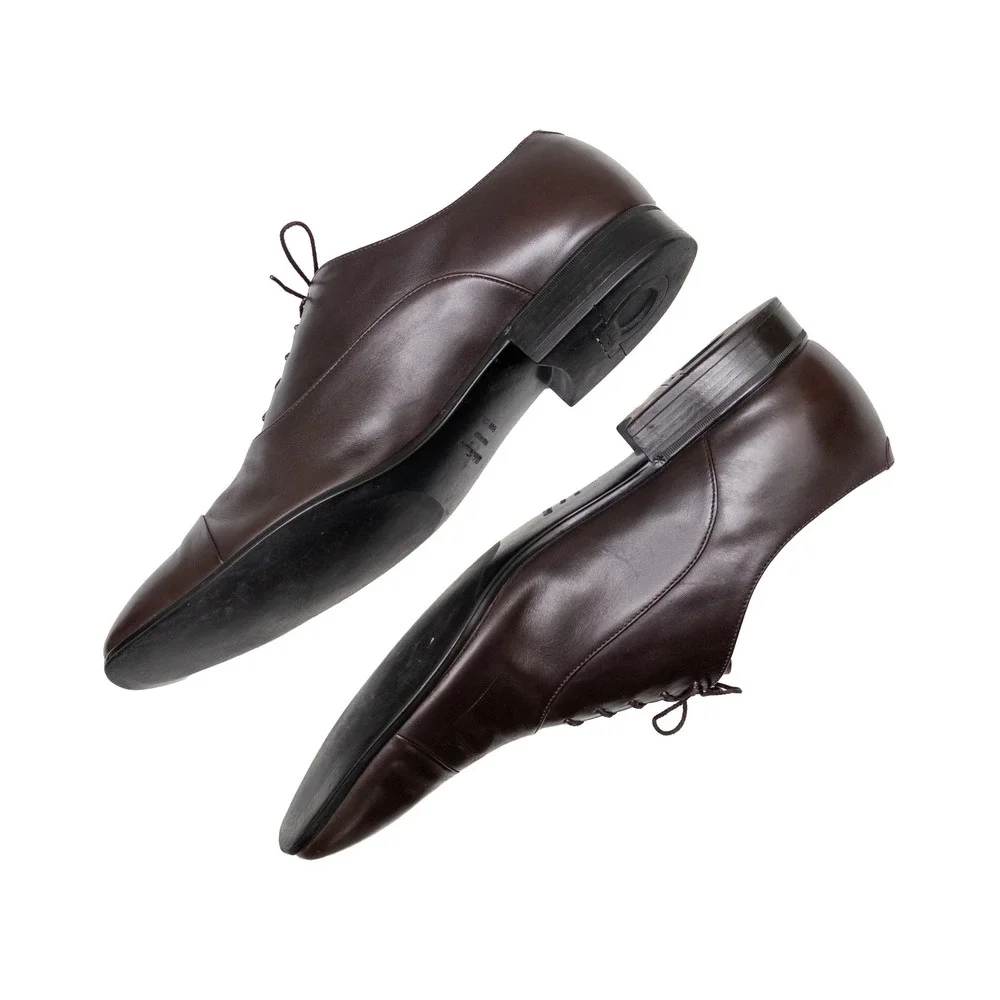 Salvatore Ferragamo Mens Brown Leather Cap Toe Oxford Dress Shoes 58591 Size 11D